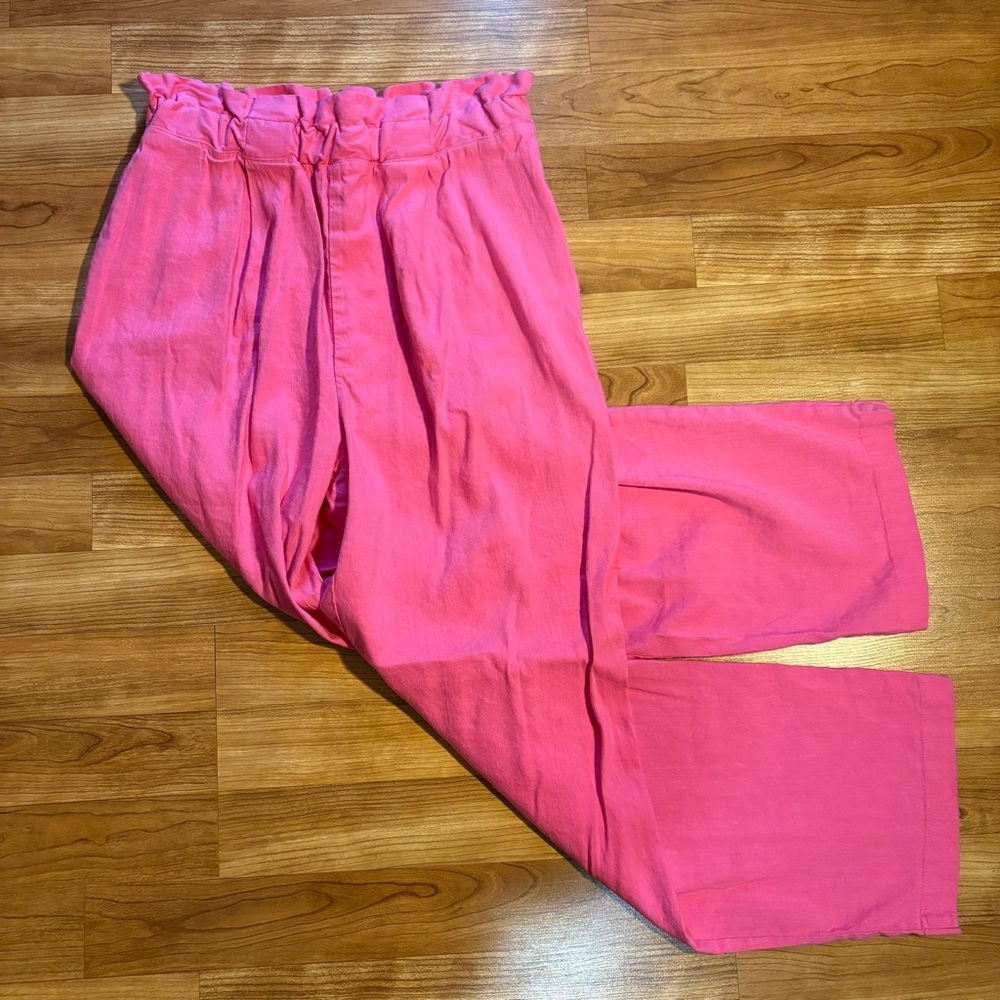 Monrow Women's Linen Blend‎ Paper Bag Waist Medium Hot Pink Pants